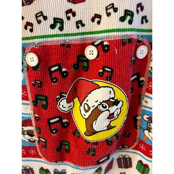 Buccee Christmas thermal pajamas size 4t buttons red green - Picture 5 of 9